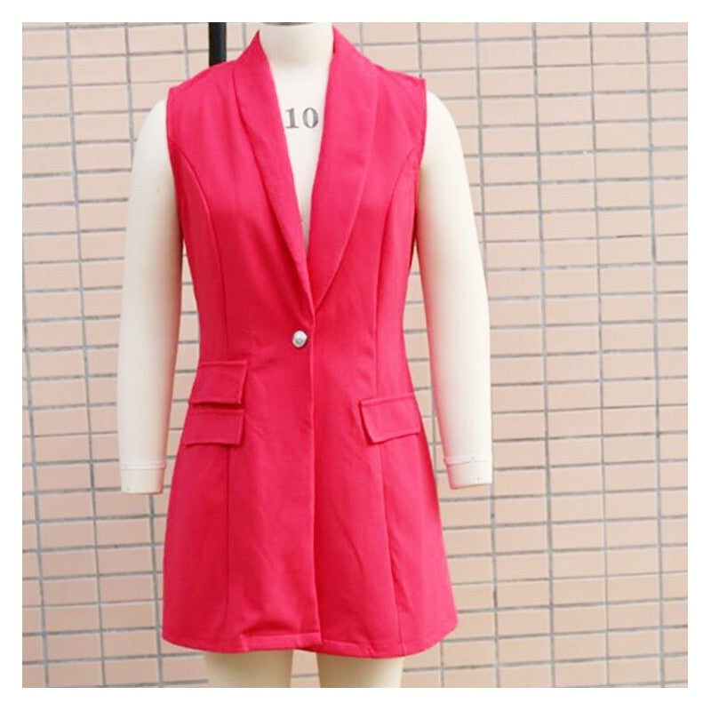 Open Front Sleeveless Longline Vest Suit Jacket