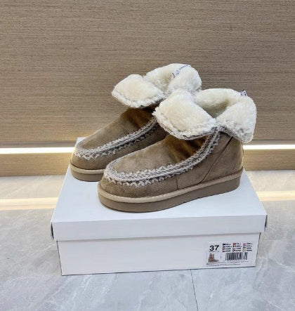 Women's Suede Snow Boots with Faux Fur Lining & Bow Detail – Warm, Non-Slip, Flat Sole