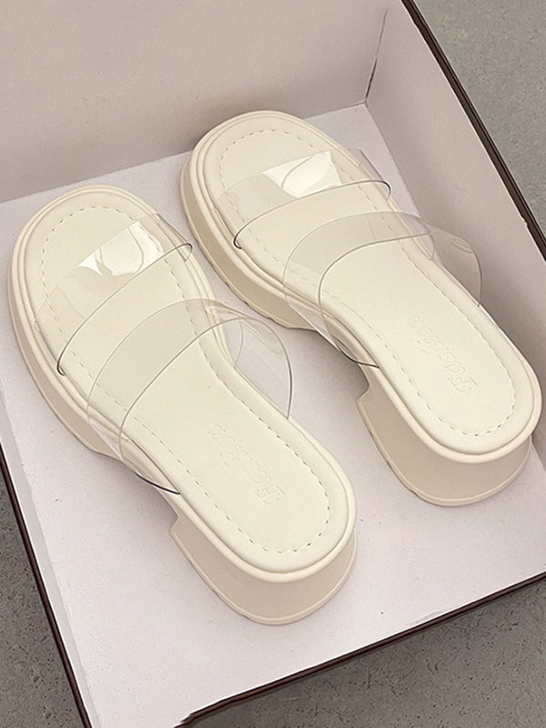 Open Toe Round-Toe Split-Joint Transparent Pumps Sandals Slippers