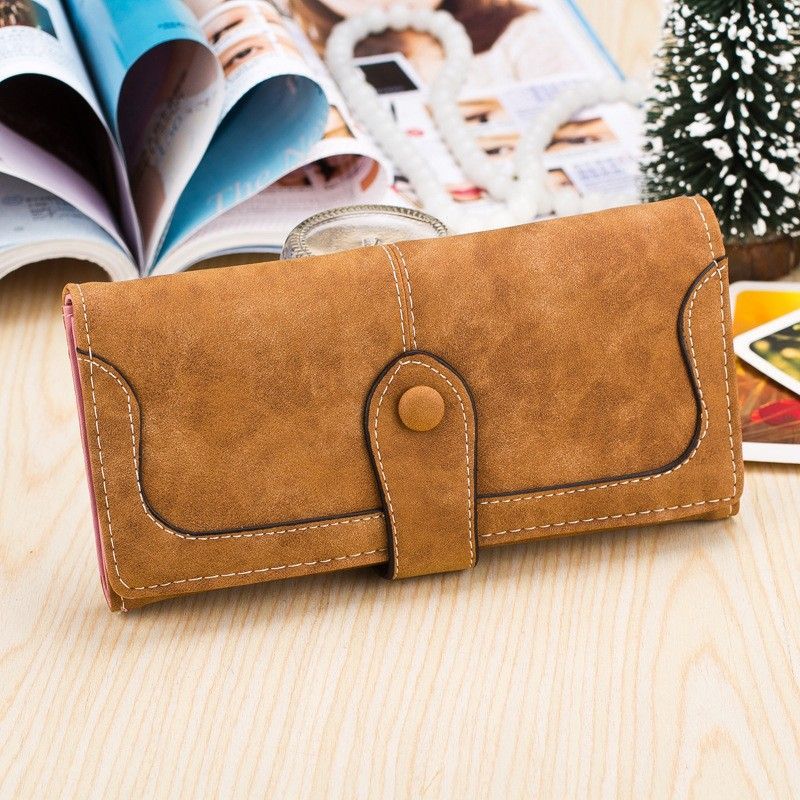 Premium Matte Long Wallet for Women - Large Capacity PU Leather Flap Closure