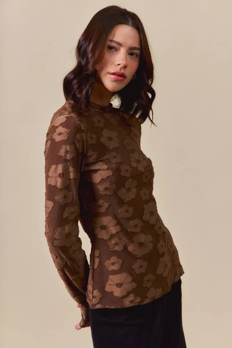 Stretched Jacquard Casual Tops with Thumb Opening