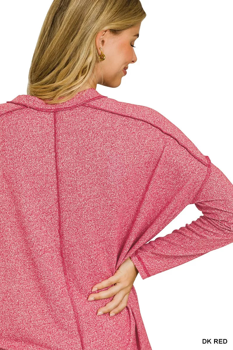 Soft Melange Hacci Exposed Seam Hi-low Tee
