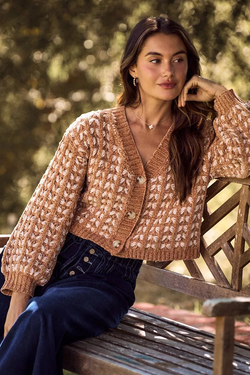 Soft Chenille Yarn Textur Button Sweater Cardigan
