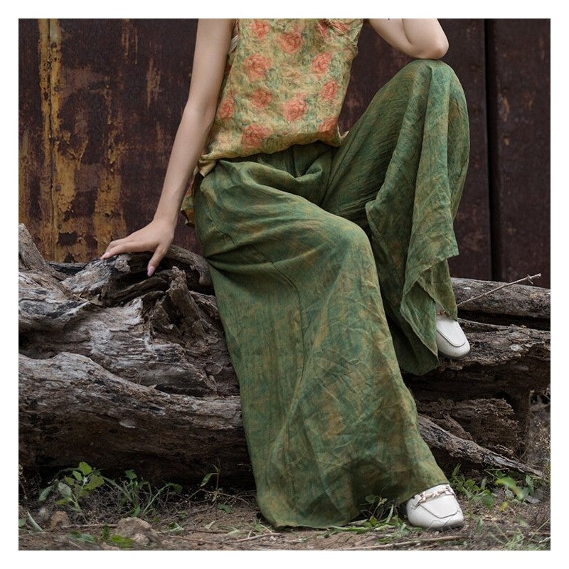 Elastic Waist Loose-Fitting Floor-Length Skirt Pants