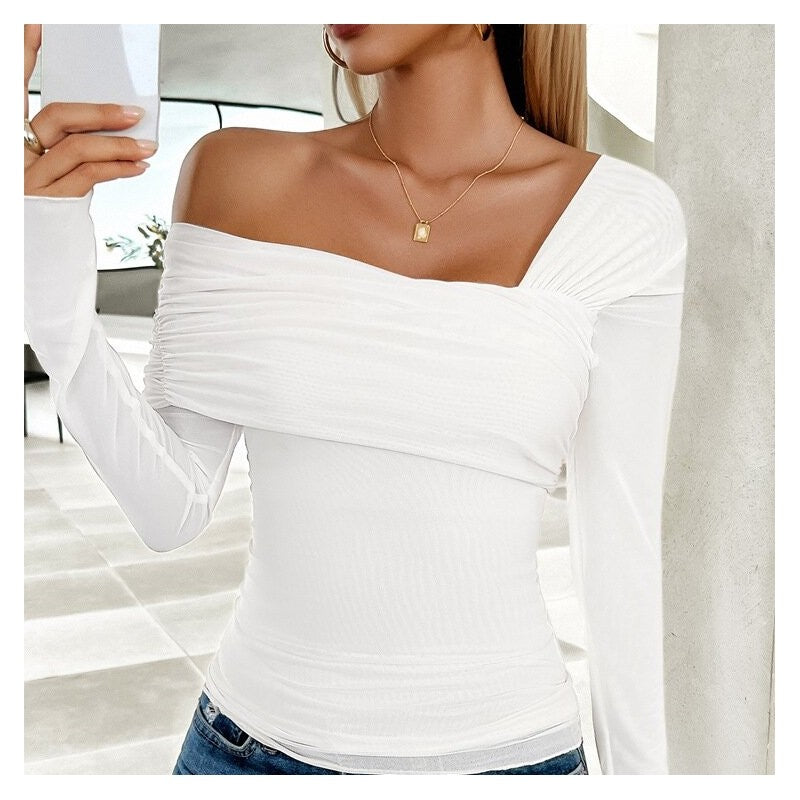 Chic Off-Shoulder Mesh Long Sleeve Top