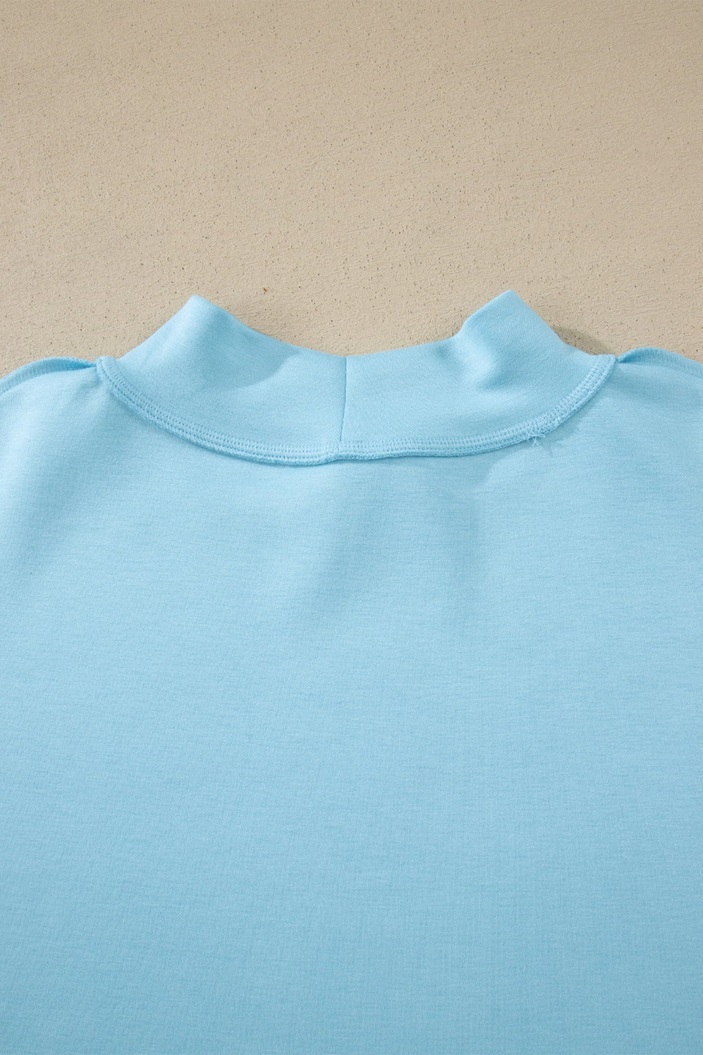 Mist Blue Solid Color Exposed Seam Mock Neck Oversize Tee Casual Shorts 2pcs Outfit