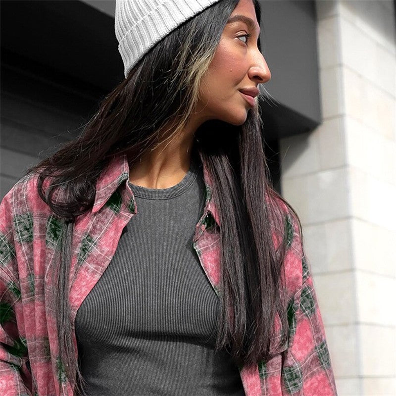 Relaxed Fit Plaid Long Sleeve Women's Shirt