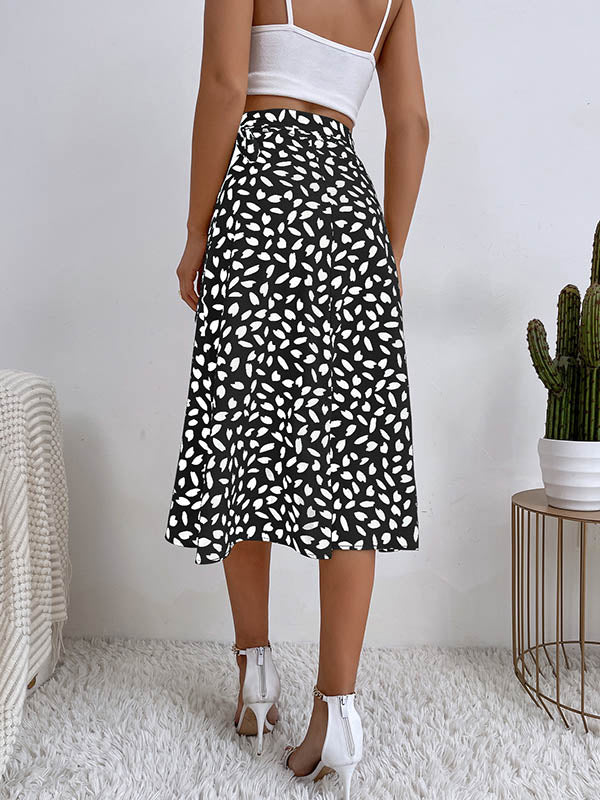 A-Line High-Low Printed Split-Front Tied Waist Skirts Bottoms