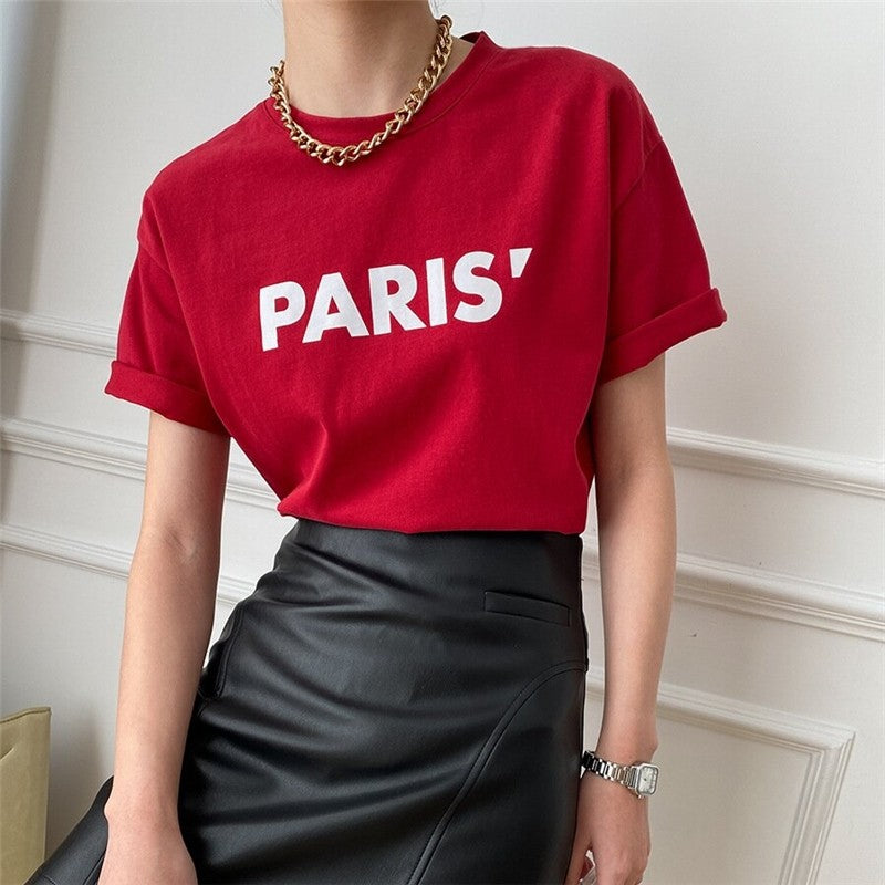 Bold Solid Letter Print Crew Neck T-Shirt