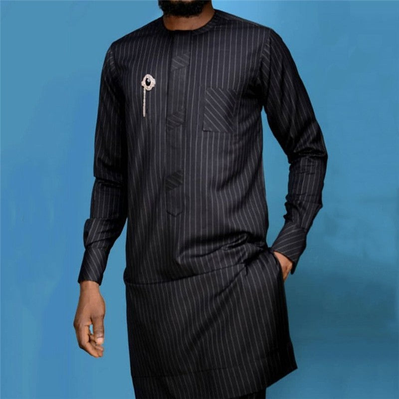 Striped Slim Fit Long Sleeved Long Pants Men's Suit