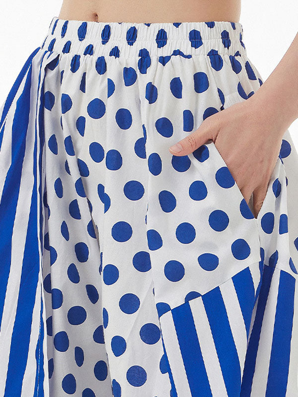 High Waisted Loose Polka-Dot Split-Joint Striped Skirts Bottoms