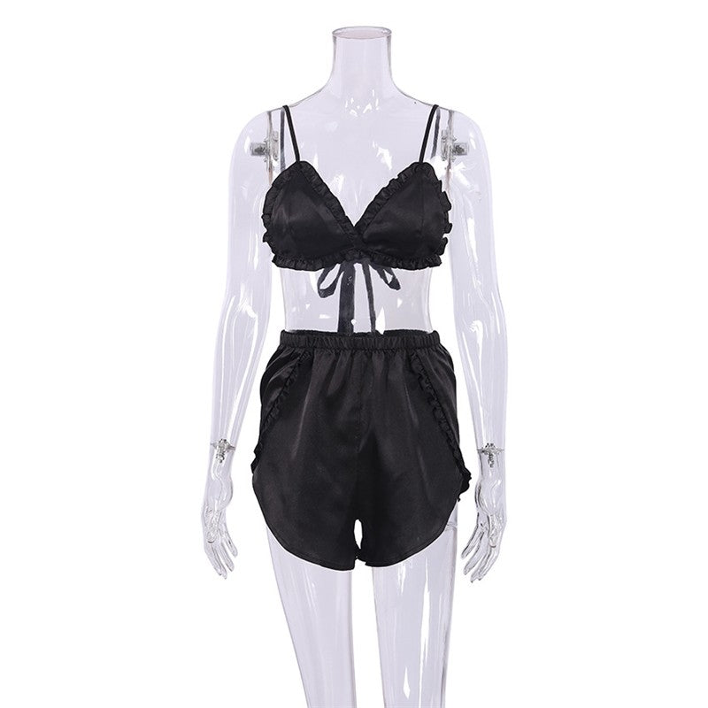 Lace-Trimmed Lingerie Set with Matching Robe and Shorts