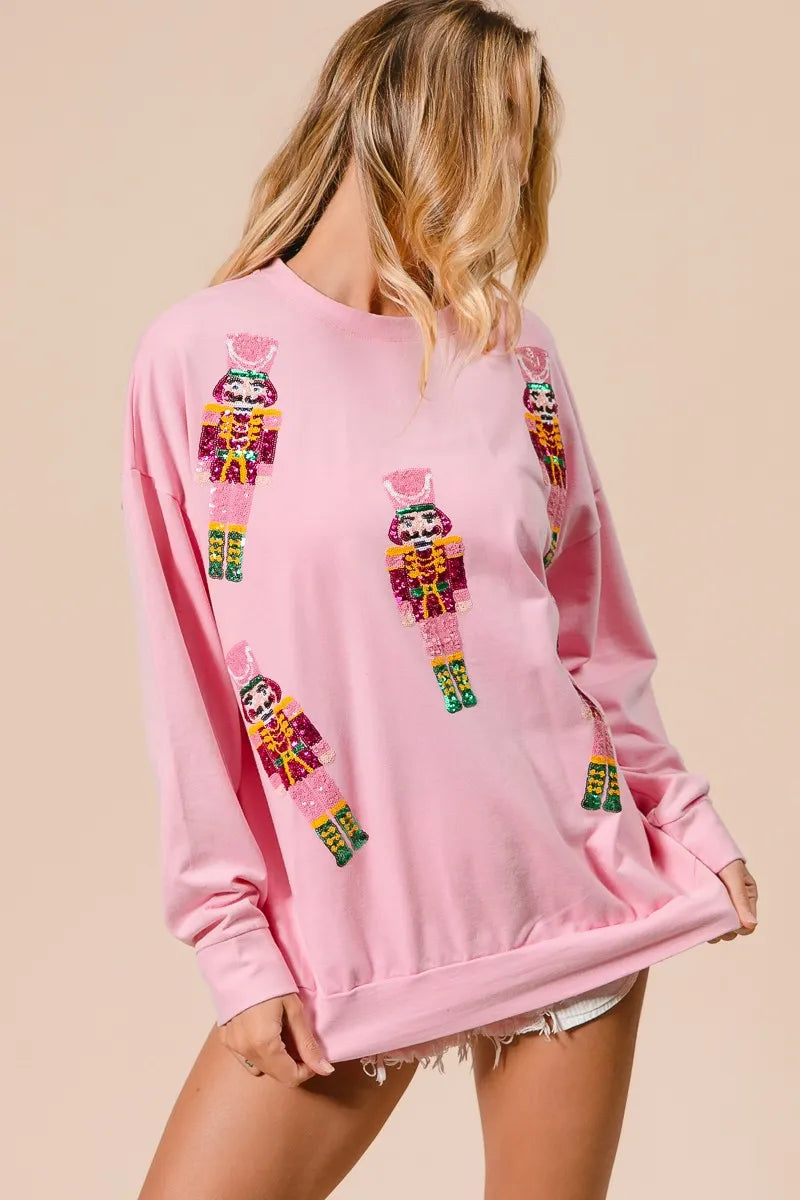 Sequin Nutcrackers Embroidery Christmas Sweatshirt