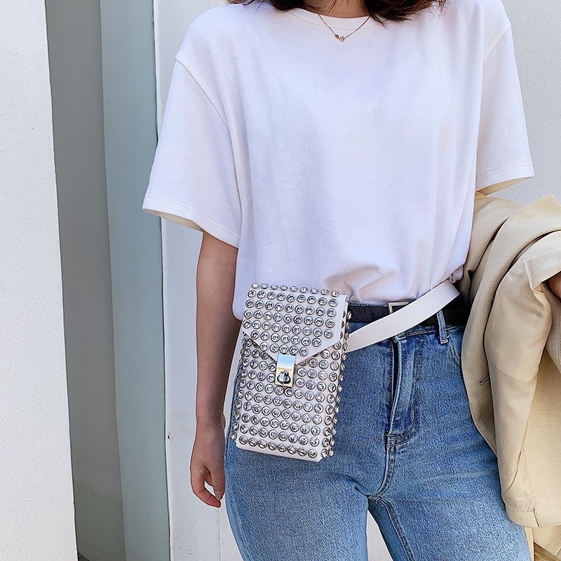 Diamond Encrusted Mini Phone Crossbody Bag - Vintage PU Leather Shoulder Bag for Women