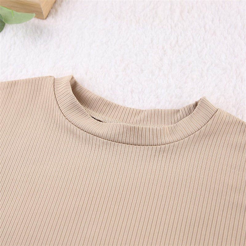 Solid Color Ribbed Crewneck Long Sleeve Top and Pants Lounge Set