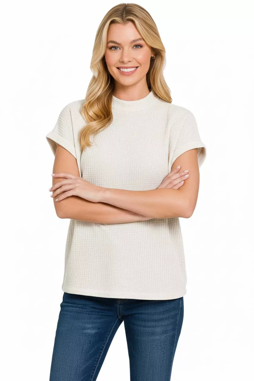 Chenille Waffle Cap Sleeve Sweater