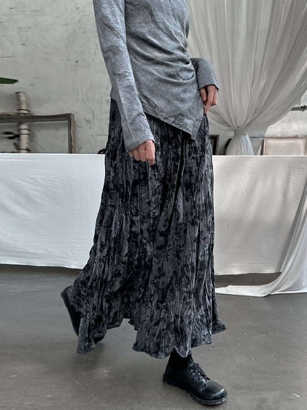 High Waisted Loose Elastics Pleated Printed Skirts