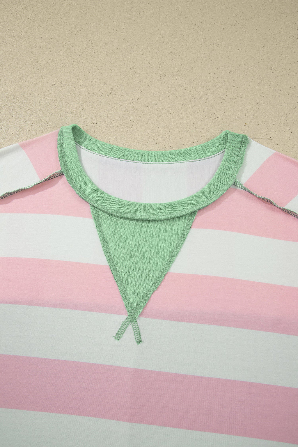 Pink Stripe Exposed Seam Ribbed Patchwork Oversized Tee