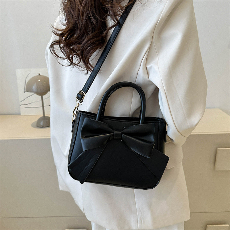 Retro Bow Square Crossbody Handbag - PU Leather Small Shoulder Bag for Women