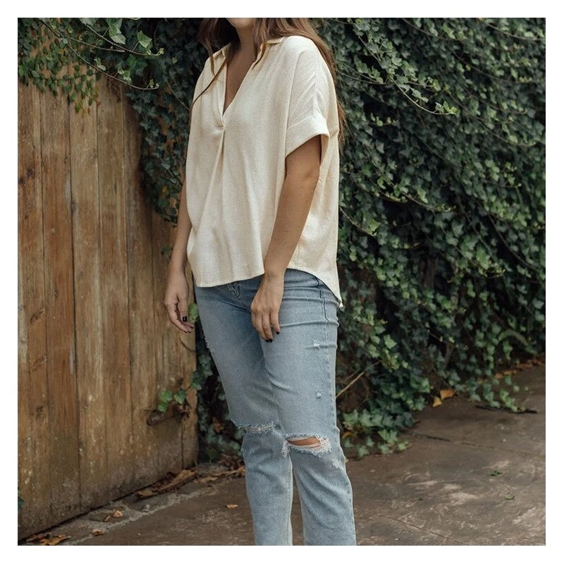 Relaxed Fit V-Neck Casual Comfort Shirt Top