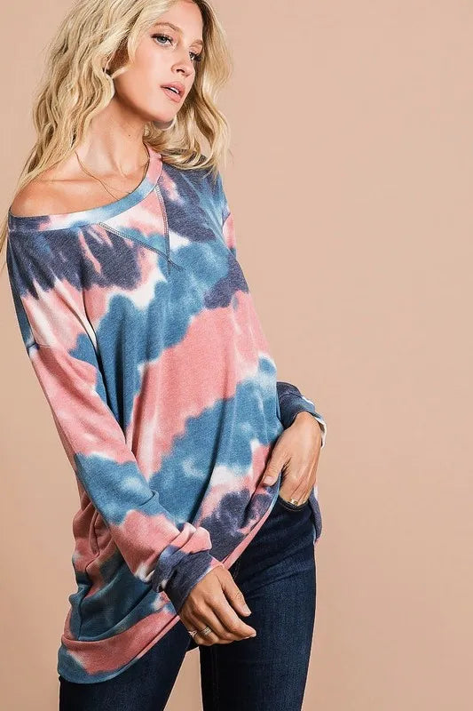 Tie Dye French Terry Pull Over with Front Stitching Detail