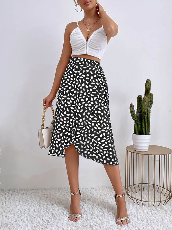 A-Line High-Low Printed Split-Front Tied Waist Skirts Bottoms