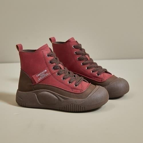 Women's Retro High Top Platform Sneakers | Height-Boosting Leather Shoes
