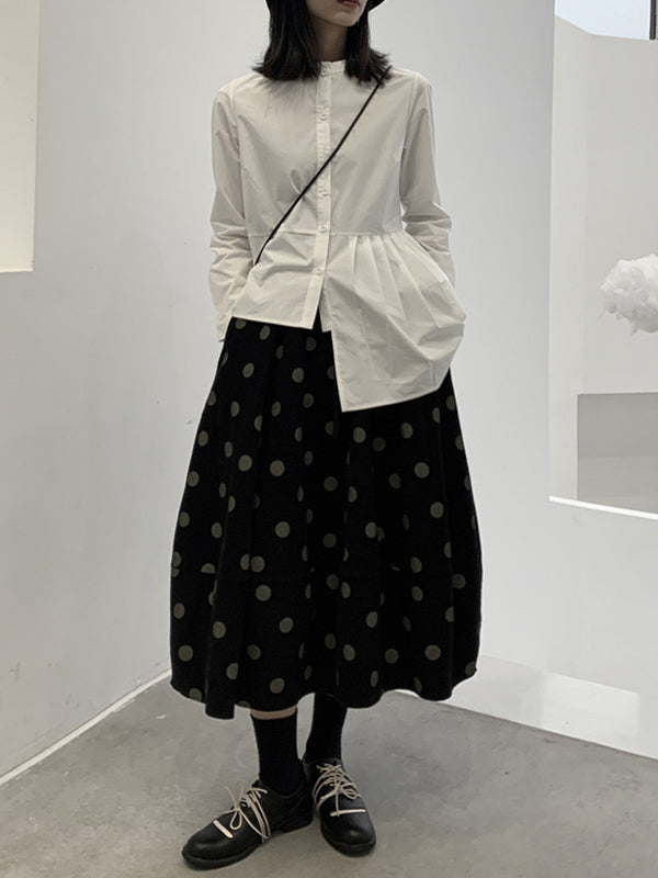High Waisted Loose Elastics Polka-Dot Printed Split-Joint Skirts