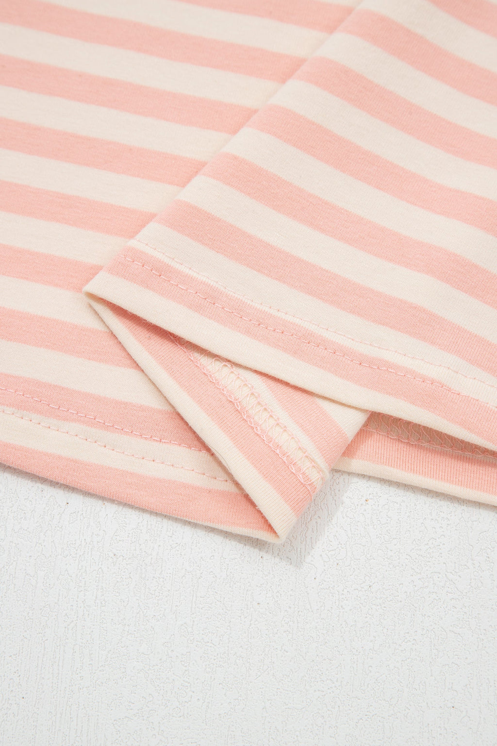 Pink Stripe Contrast Neck Loose Tee and Drawstring Shorts Set
