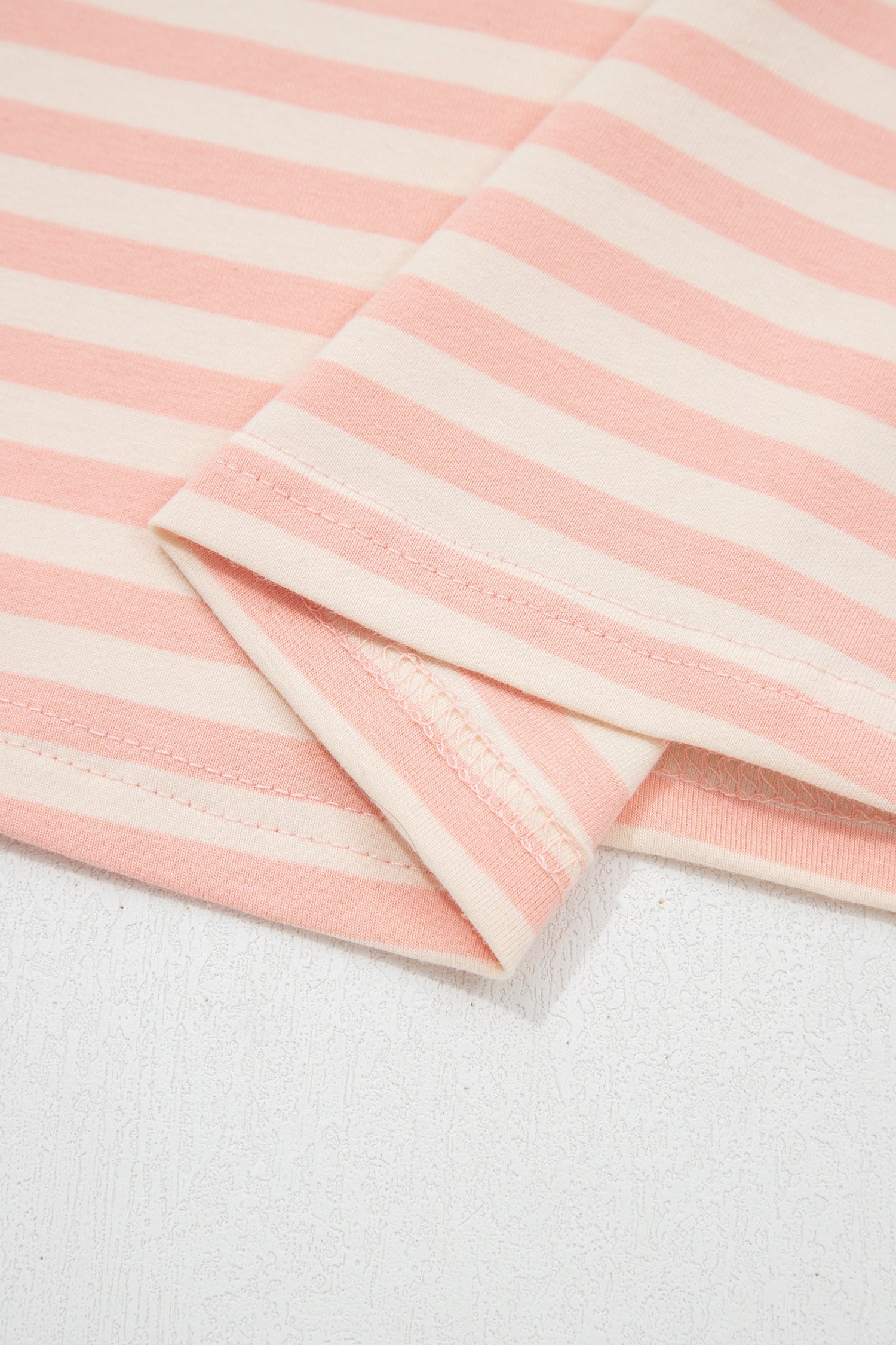 Pink Stripe Contrast Neck Loose Tee and Drawstring Shorts Set