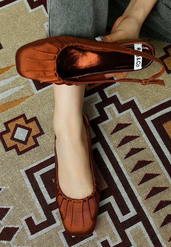 Cheeni Satin Square Toe Flat Slingbacks