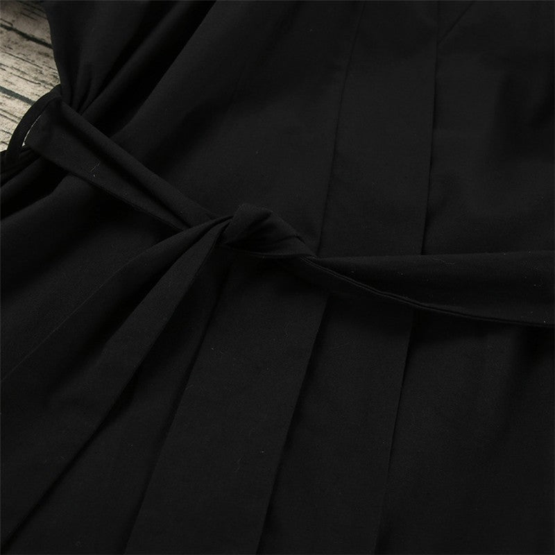 Long Sleeve Solid Color Night Gown with Waist Tie and Slit