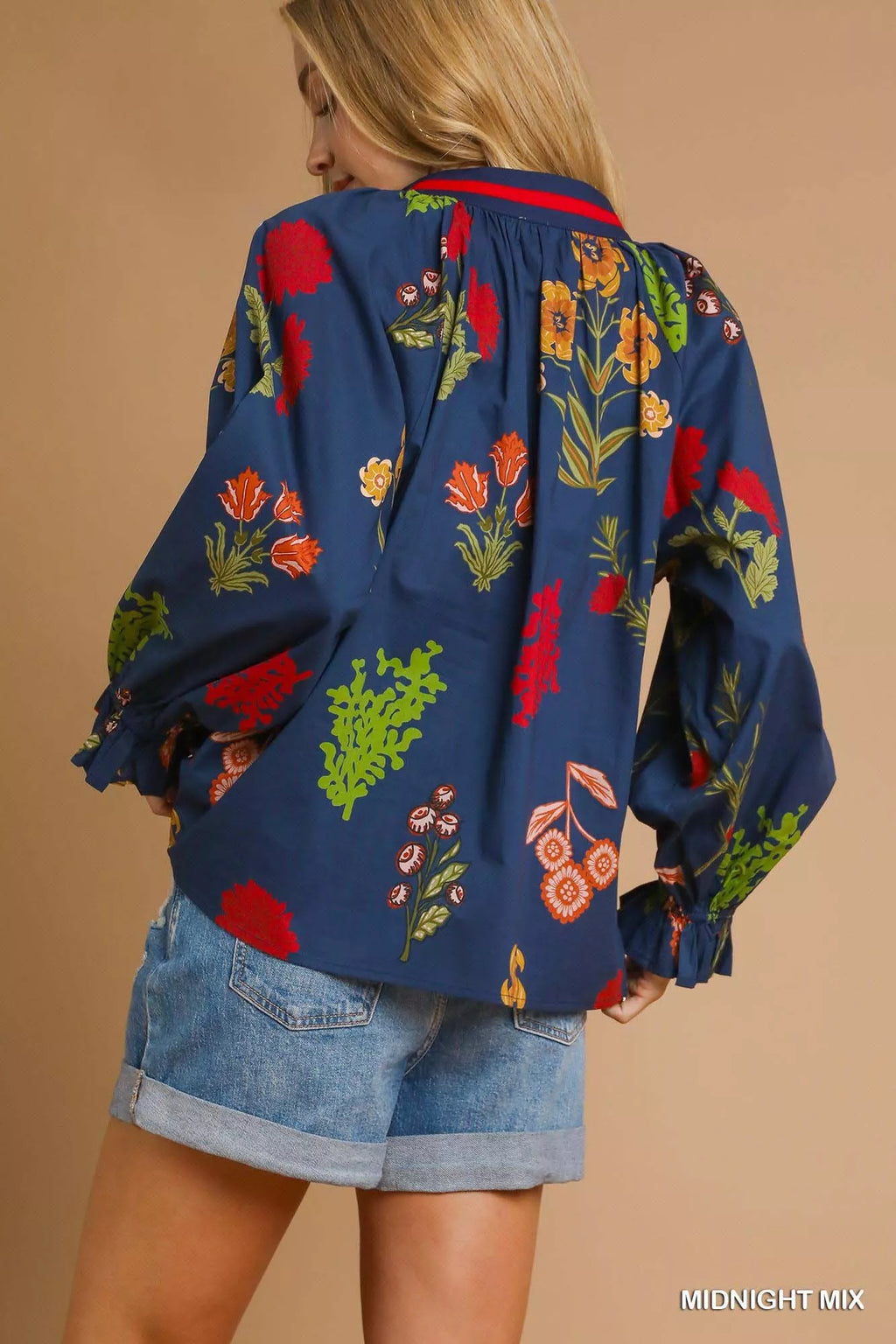 Floral Print Flounce Sleeve Blouse