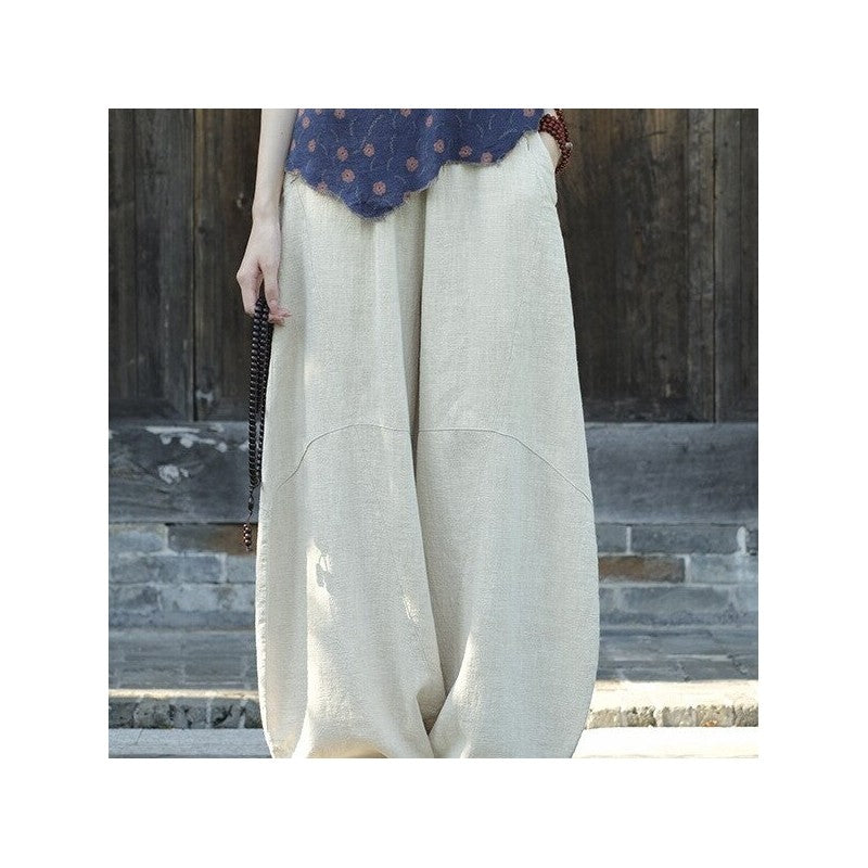 Relaxed Fit Breathable Solid Color Lantern Trousers