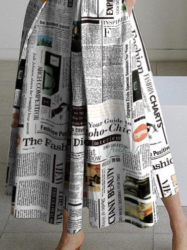 Loose Fit Long Sleeve Midi Dress with Letter Print and Lapel Collar