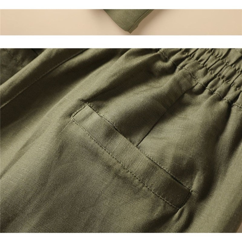 Women's High-Waisted Loose Cotton And Hemp Wide-Leg Casual Straight Pants