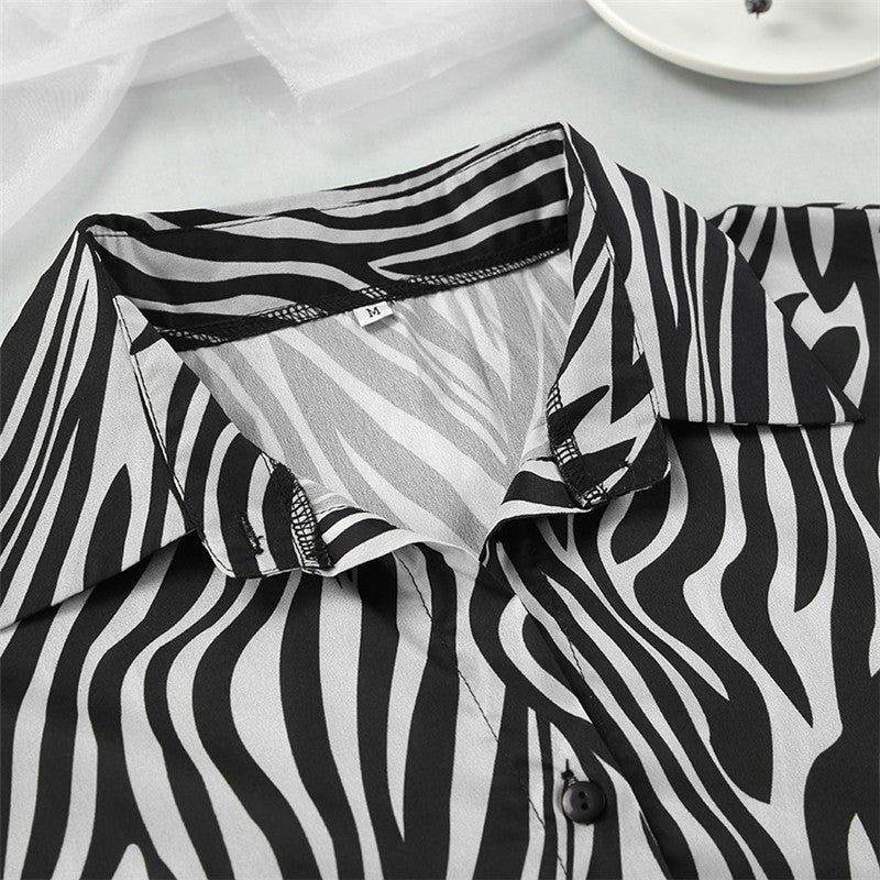 Striped Print Cardigan and Shirt Pajama Set for Women
