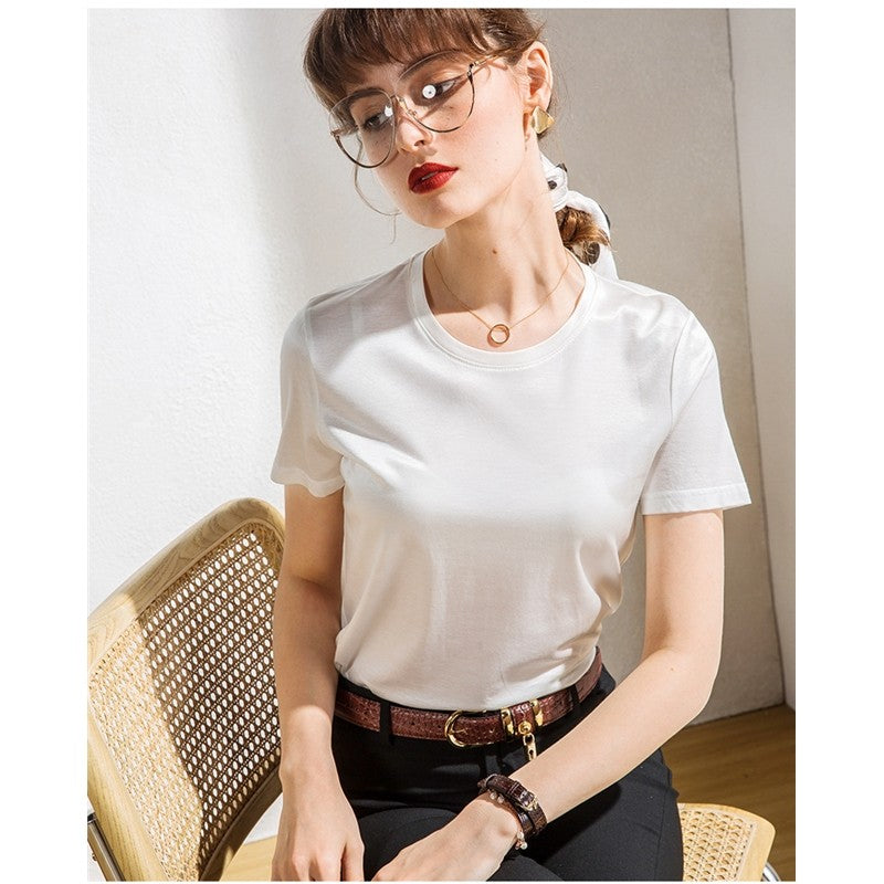 Solid Color Crewneck Short Sleeves Shiny T-Shirt