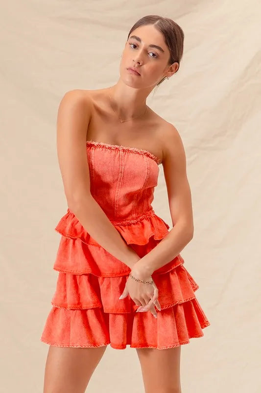Strapless Ruffle Layered Game Day Cheer Up Dress