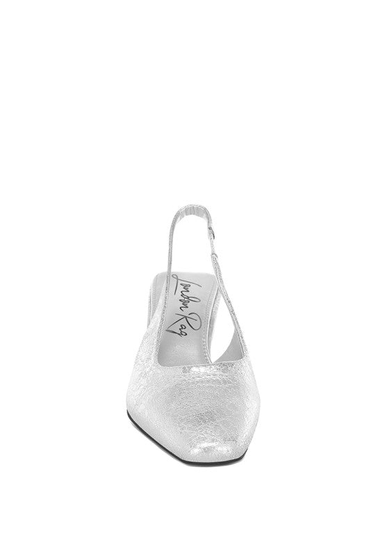 Amberin Crinkled Metallic Slingback Heels