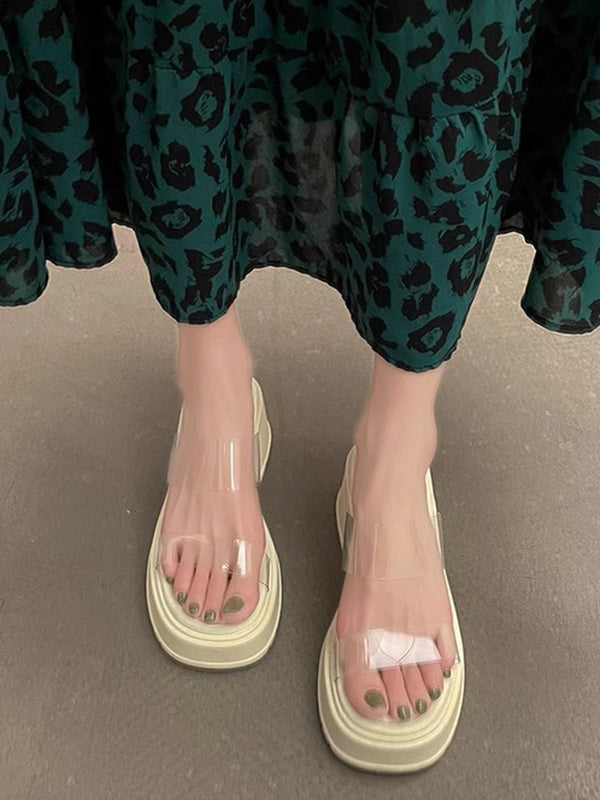 Open Toe Round-Toe Split-Joint Transparent Pumps Sandals Slippers