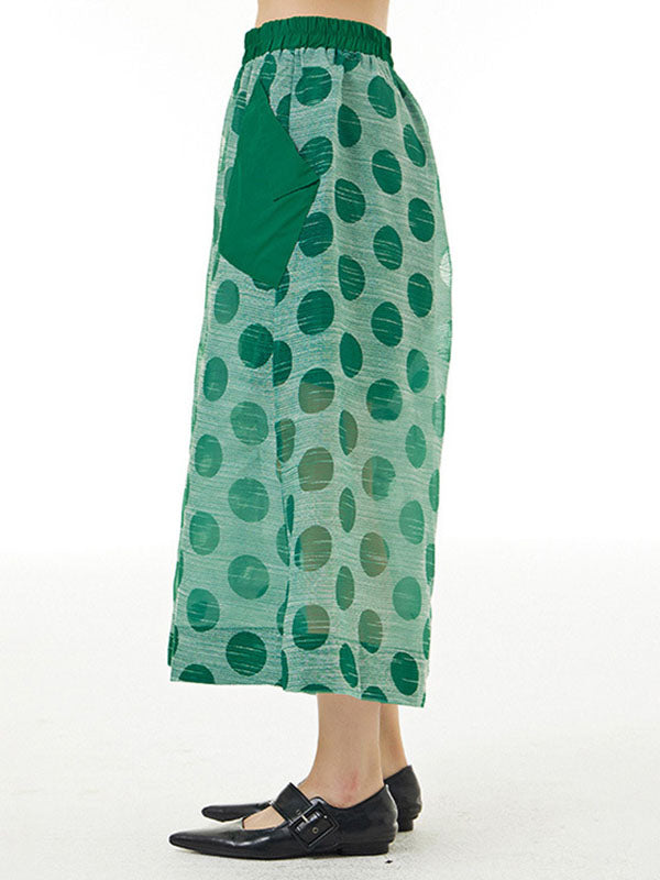 Cropped False Two Gauze Polka-Dot See-Through Casual Pants Bottoms
