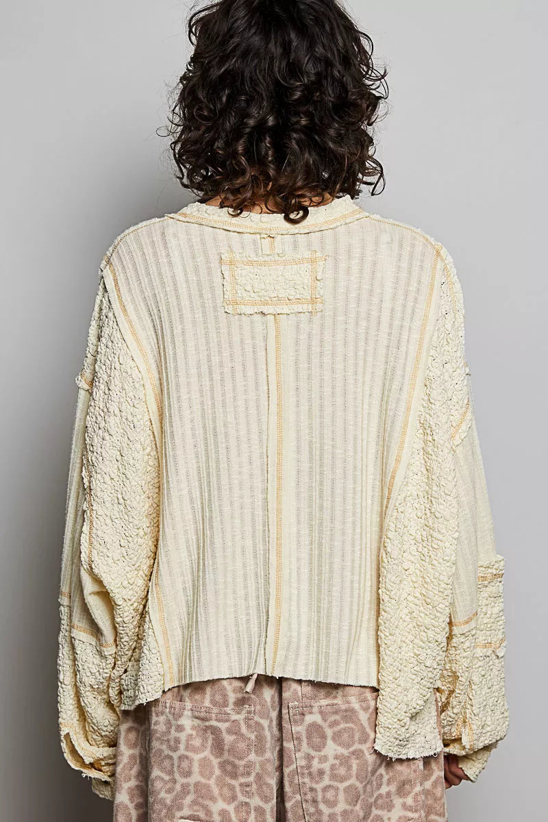 V-Neck Long Sleeve Top with Stitch Detail