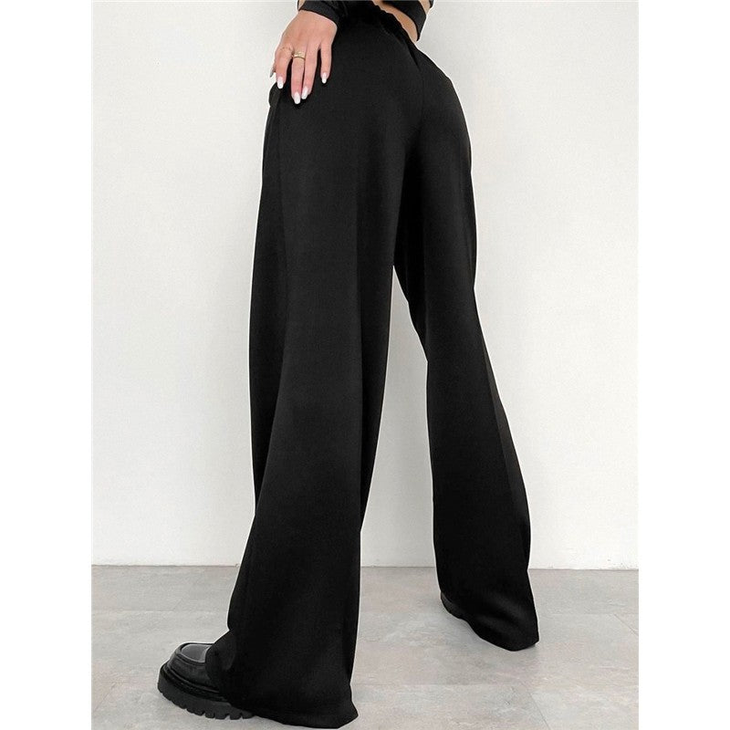 High Waist Straight Leg Casual Suit Trousers in Solid Color