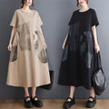 Loose-Fit Short Sleeve Printed Plus Size Midi Dress