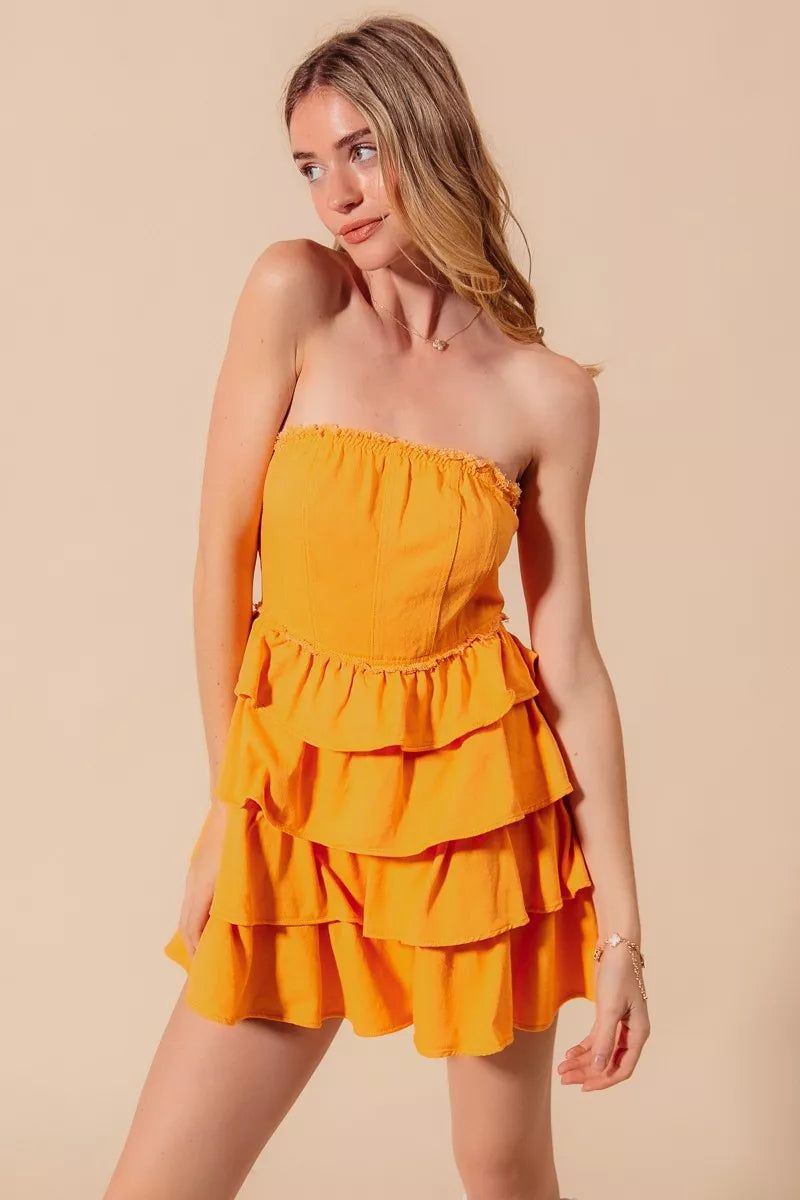 Strapless Ruffle Layered Game Day Cheer Up Dress