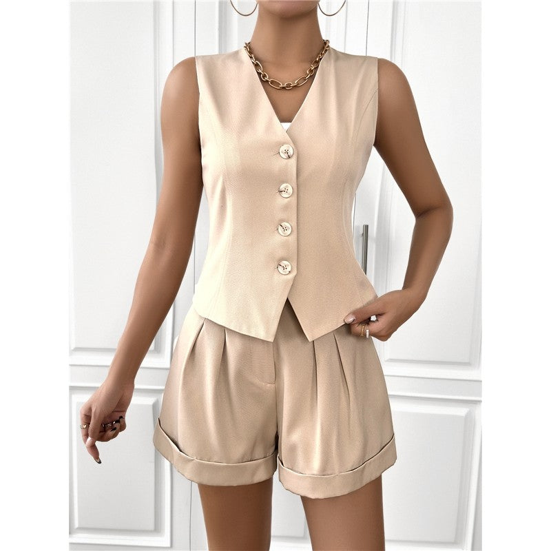Sleek V-Neck Sleeveless Vest and Shorts Set