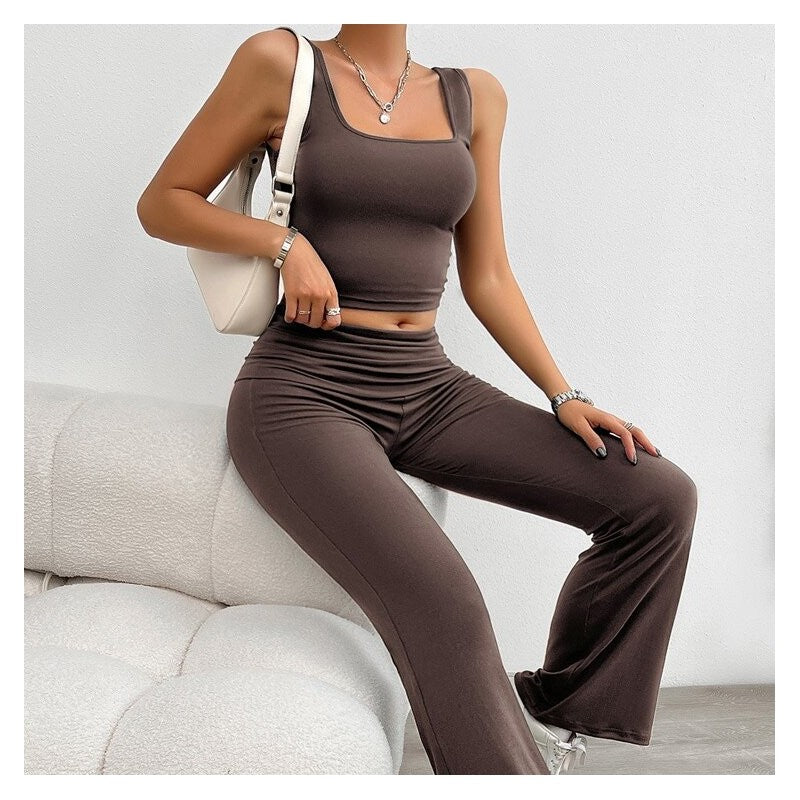 Sleek Sleeveless Crop Top and Leggings Matching Set