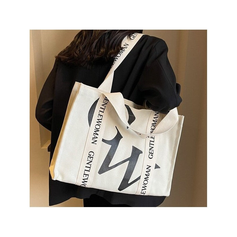 Chic Canvas Tote Bag Featuring Bold Letter Print