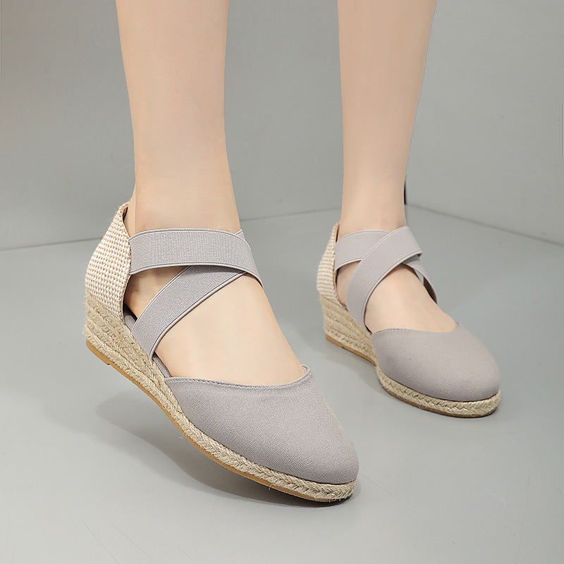Women's Canvas Wedge Sneakers | Height-Increasing Closed-Toe Elastic Slip-On Shoes